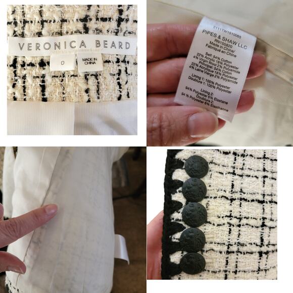 Veronica Beard Albia Rickrack Trim Tweed Lady Jacket Black White Check Size 0 - Picture 4 of 9